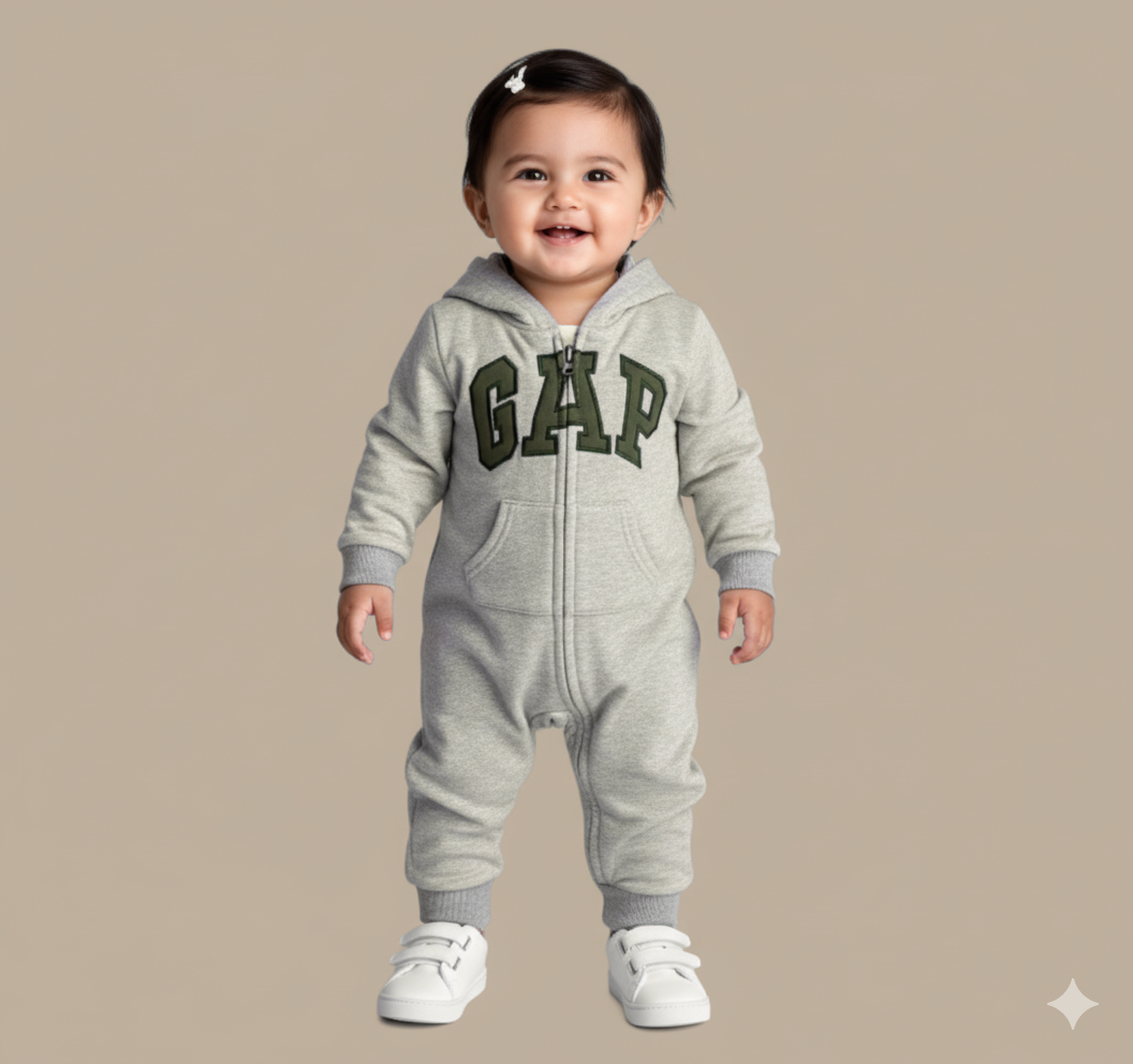 GAP Original Baby Jumpsuit – unisex,Gray Bear Hoodie with Green Logo | Mommy Minors.